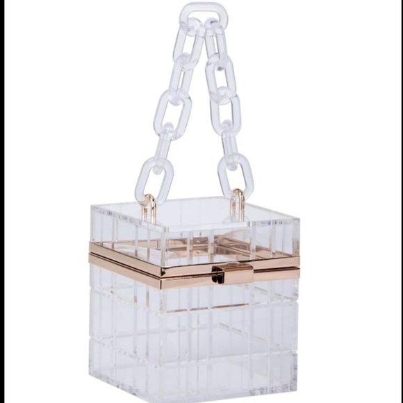 Renata Clear Resin Chunky Chain Box Bag Clutch NWT Francesca’s NWT - Picture 2 of 10